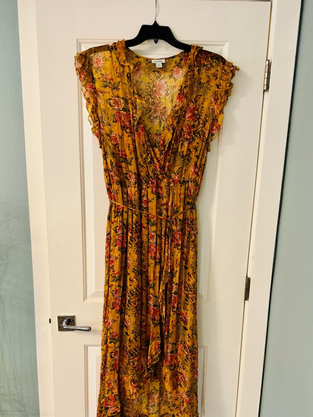 Sundance Yellow Floral Wrap Ruffle Dress